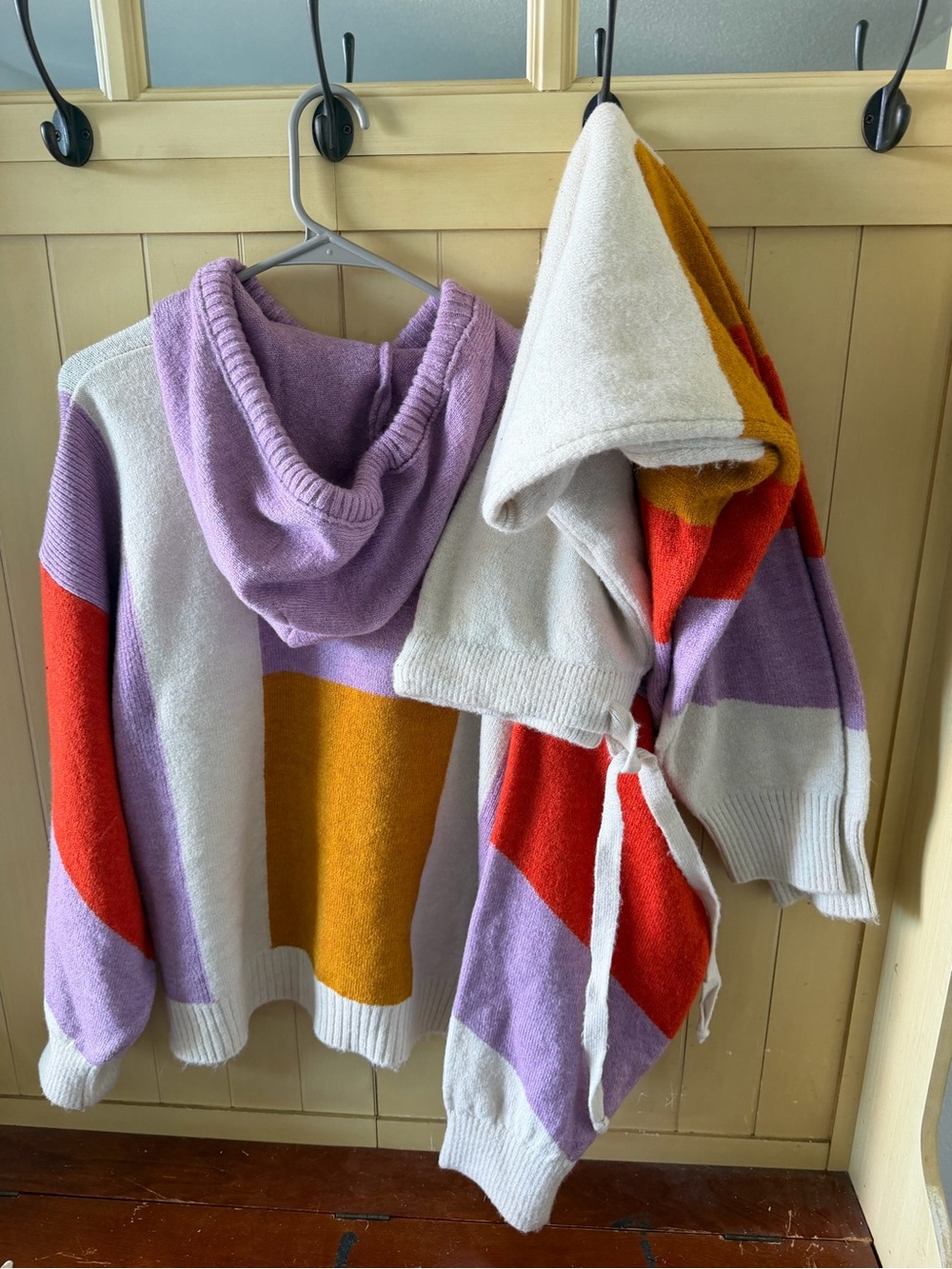 Anthropologie Colorblock Hooded Sweater set
in Lilac, Mustard & Orange/redish
